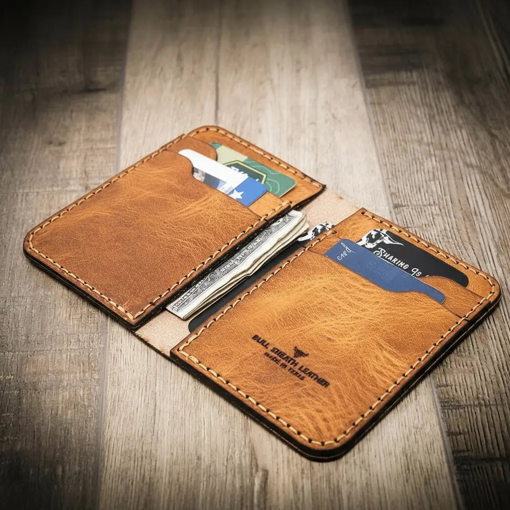 The Tyler Vertical Wallet - Bull Sheath Leather Walnut Brown