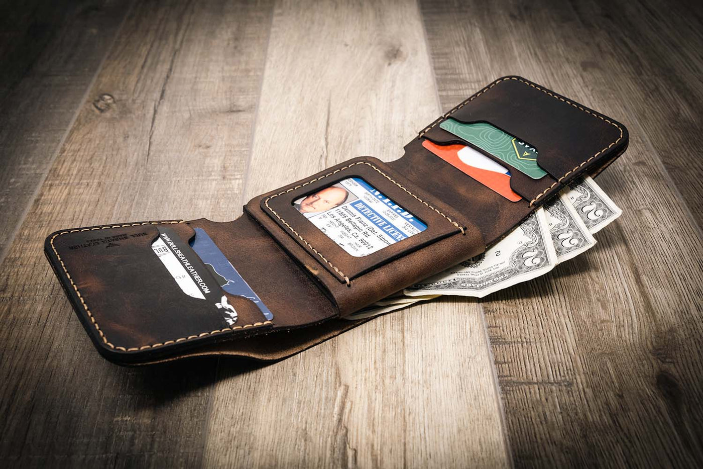 Brown Leather trifold badge wallet
