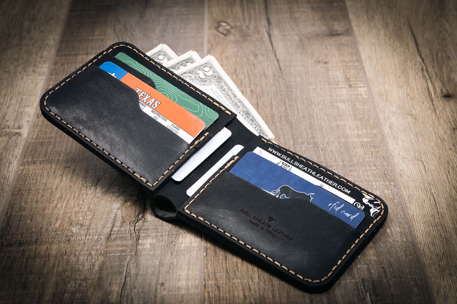 Personalised Handmade Black Buffalo Leather Wallet Custom 