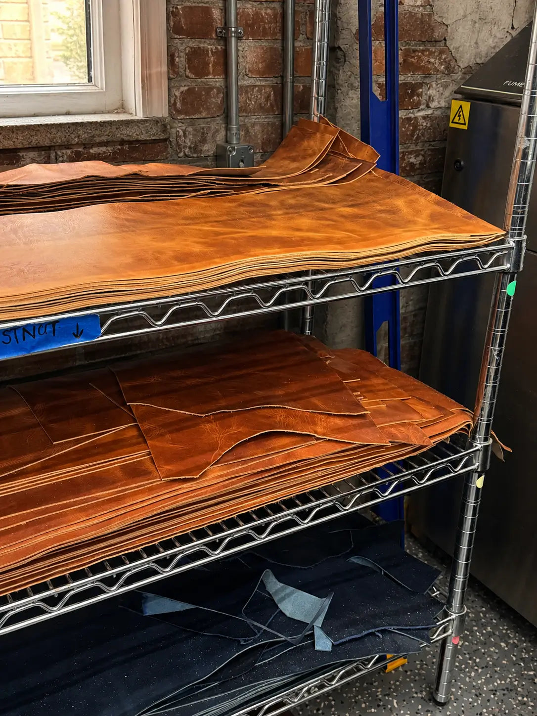 Stacks of full-grain leather hides