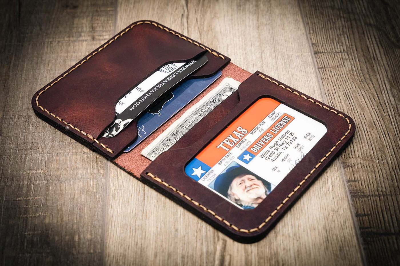 Front Pocket Minimalist Leather Card Holder Wallet. Blue