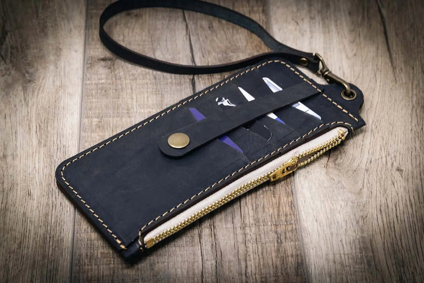 Aledo Zip Wallet - Navy Bull Sheath Leather