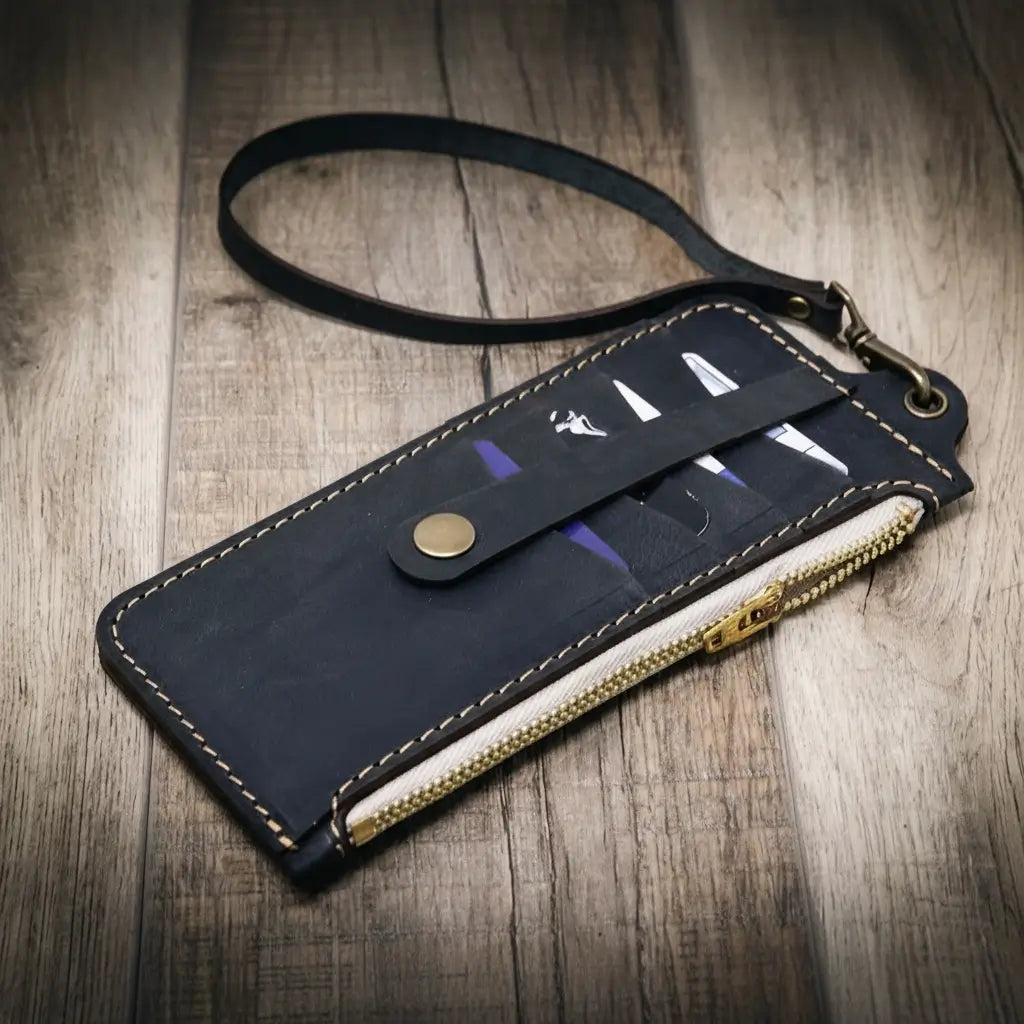 Aledo Zip Wallet - Navy Bull Sheath Leather