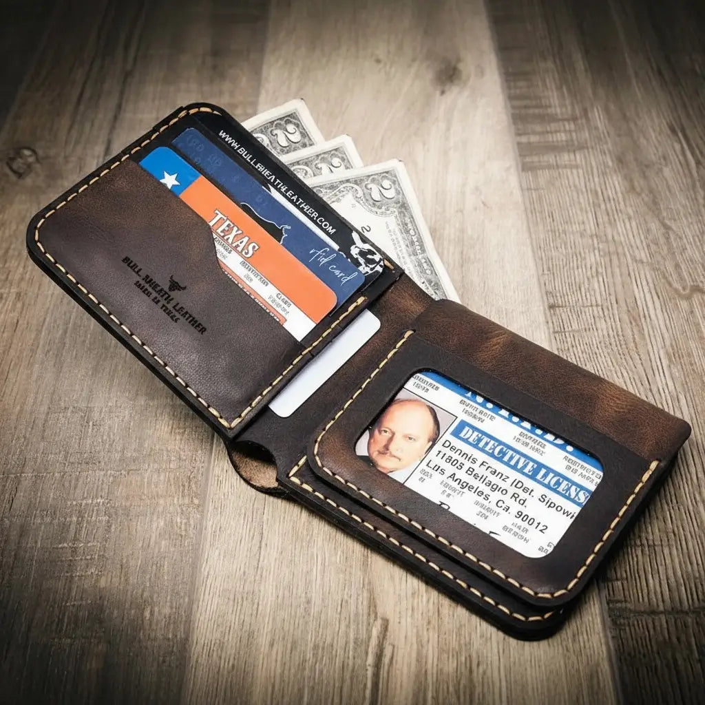 Brown Leather Badge Wallet

