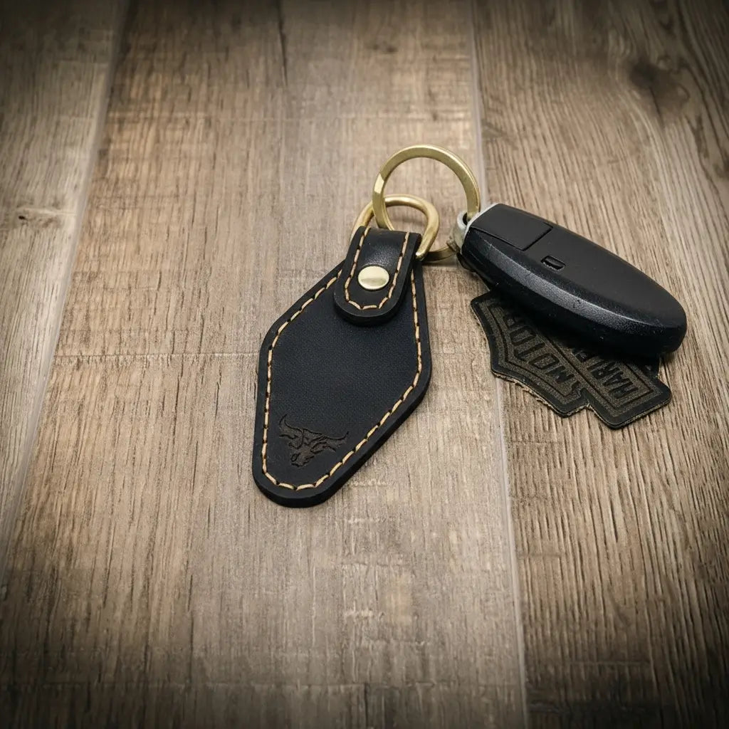 Leather Keychain | Custom Keychain - Black