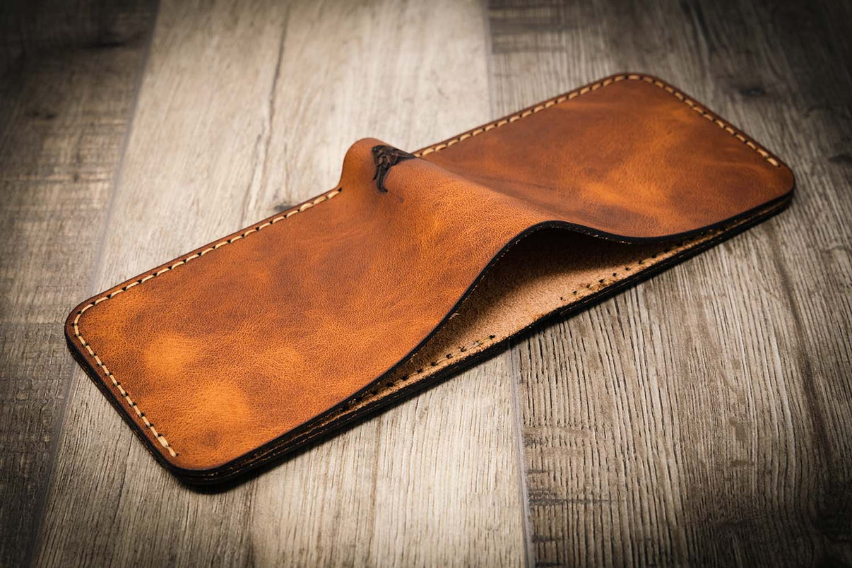 Brown "Chestnut" Leather Bifold Wallet Can be Personalized! Bull