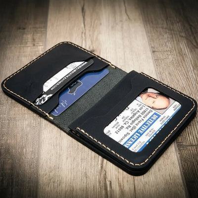 Minimalist Badge Wallet - Black Bull Sheath Leather
