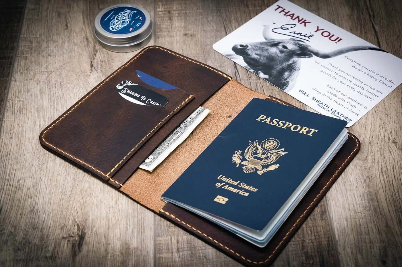 Nomad Leather Passport Holder - Walnut Bull Sheath Leather