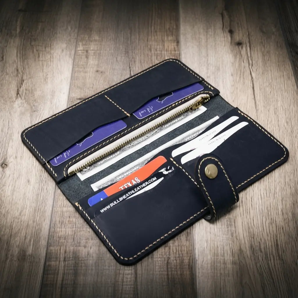 Sunshine Ladies Long Wallet - Black Bull Sheath Leather
