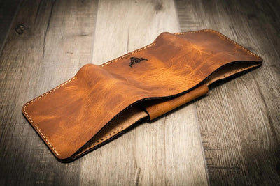 Custom Leather Trifold Badge Wallet Chestnut