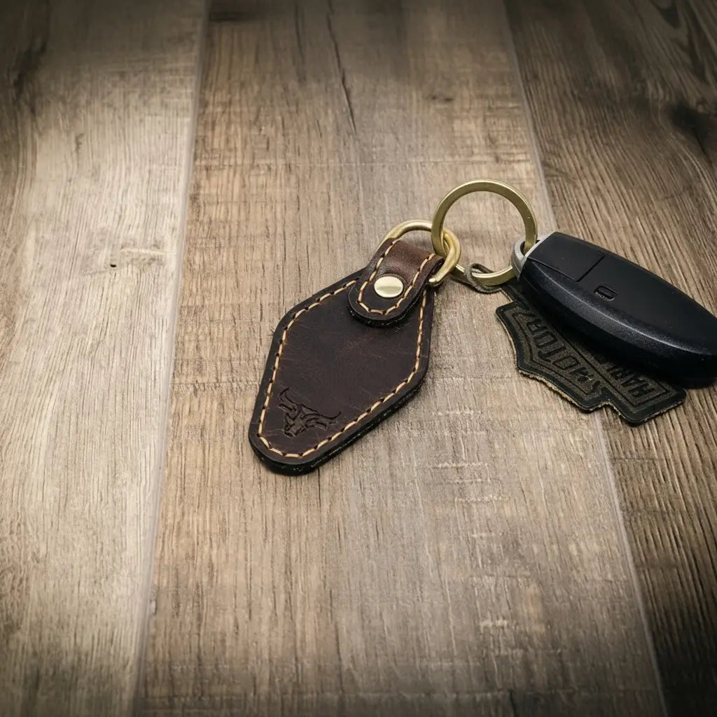 Leather Keychain | Custom Keychain - Walnut