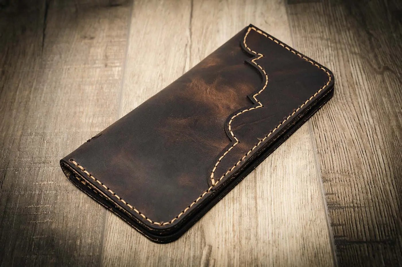 Western Leather Long Wallet - Walnut