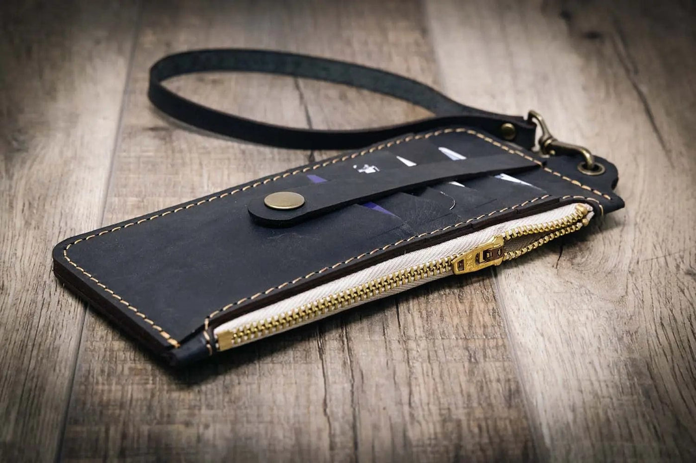 Aledo Zip Wallet - Navy Bull Sheath Leather