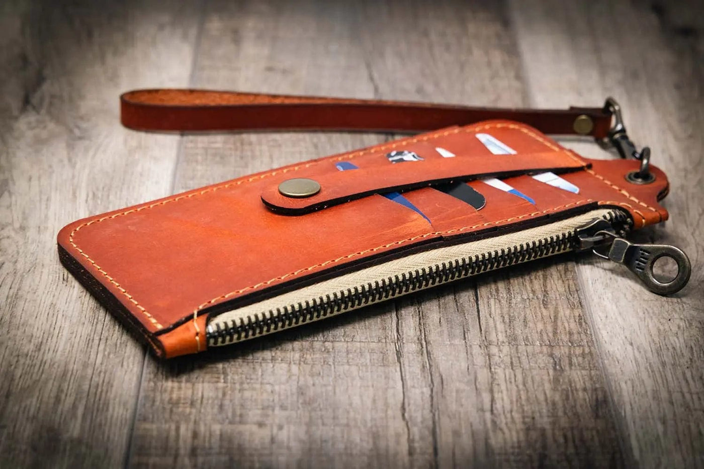 Aledo Zip Wallet - Orange Bull Sheath Leather