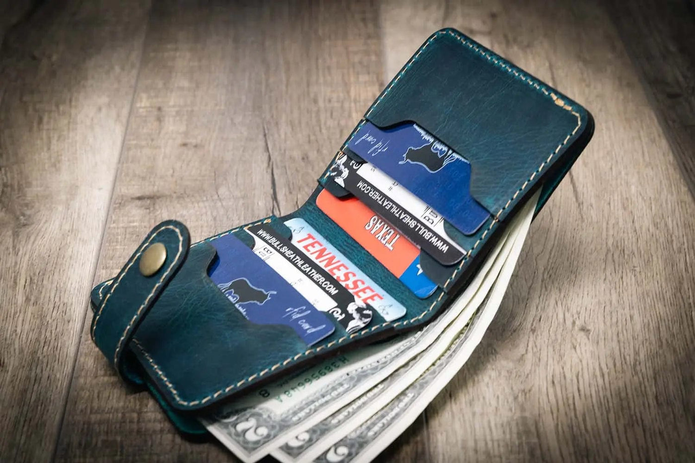 Glory Snap Bifold Wallet -Aqua Bull Sheath Leather