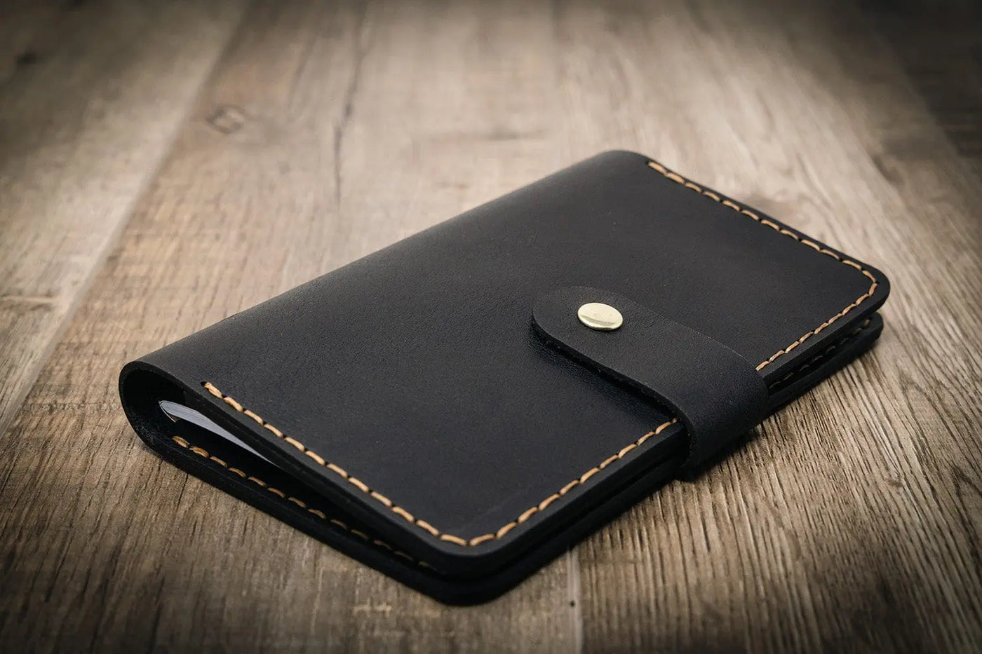 field notebook, black leather journal cover