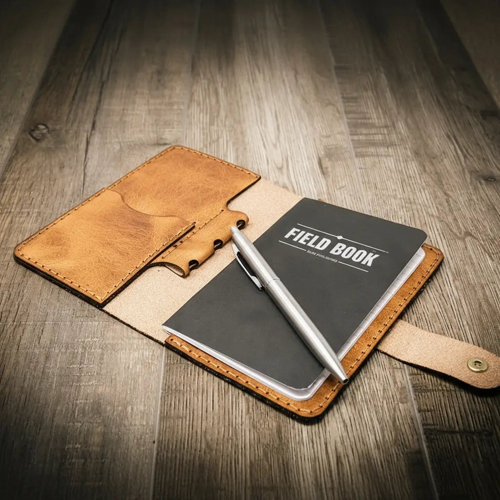 Saddle Tan journal with leather cover, field notes notebook
