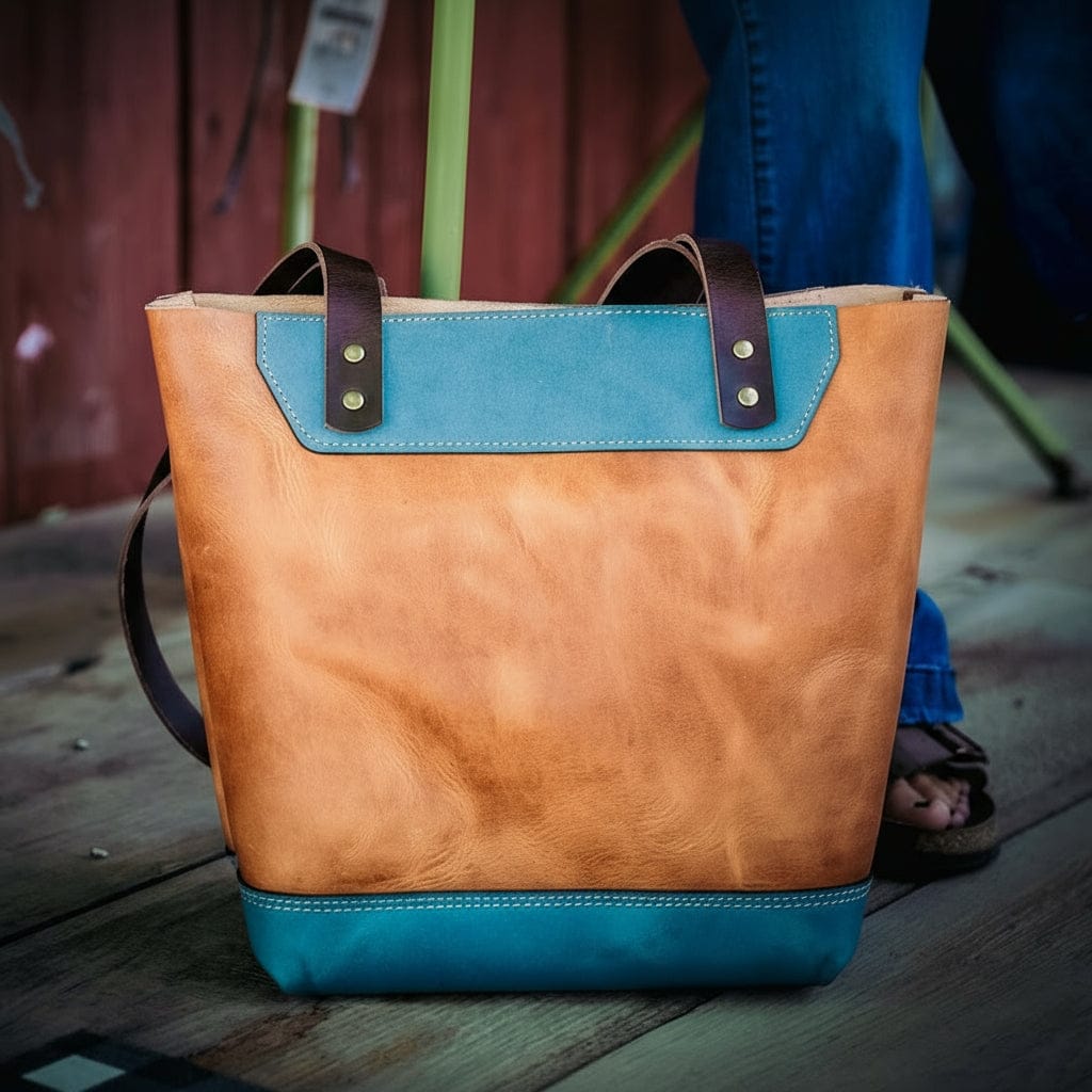 The Naomi Leather Tote Bag - Ocean Tide Bull Sheath Leather
