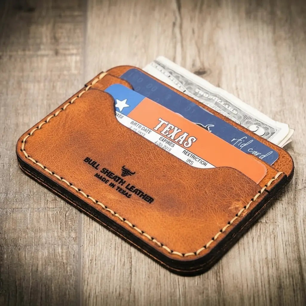 minimalist card sleeve Pflugerville Card Wallet Saddle Tan