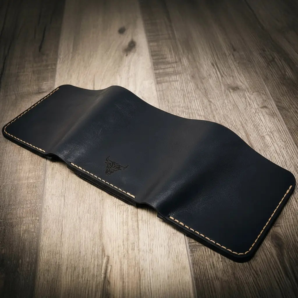 Handmade Trifold badge wallet - black
