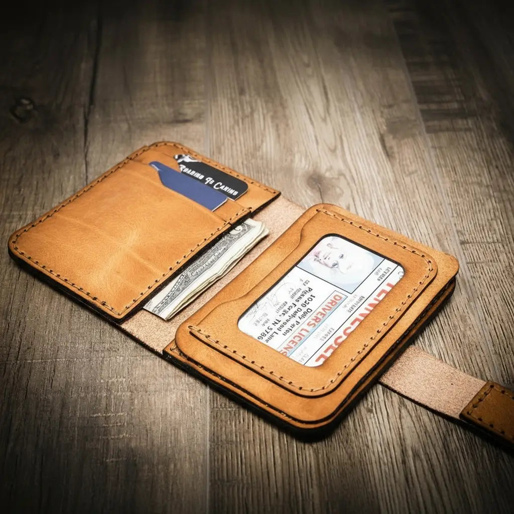 Badge Vertical Wallet - Saddle Tan