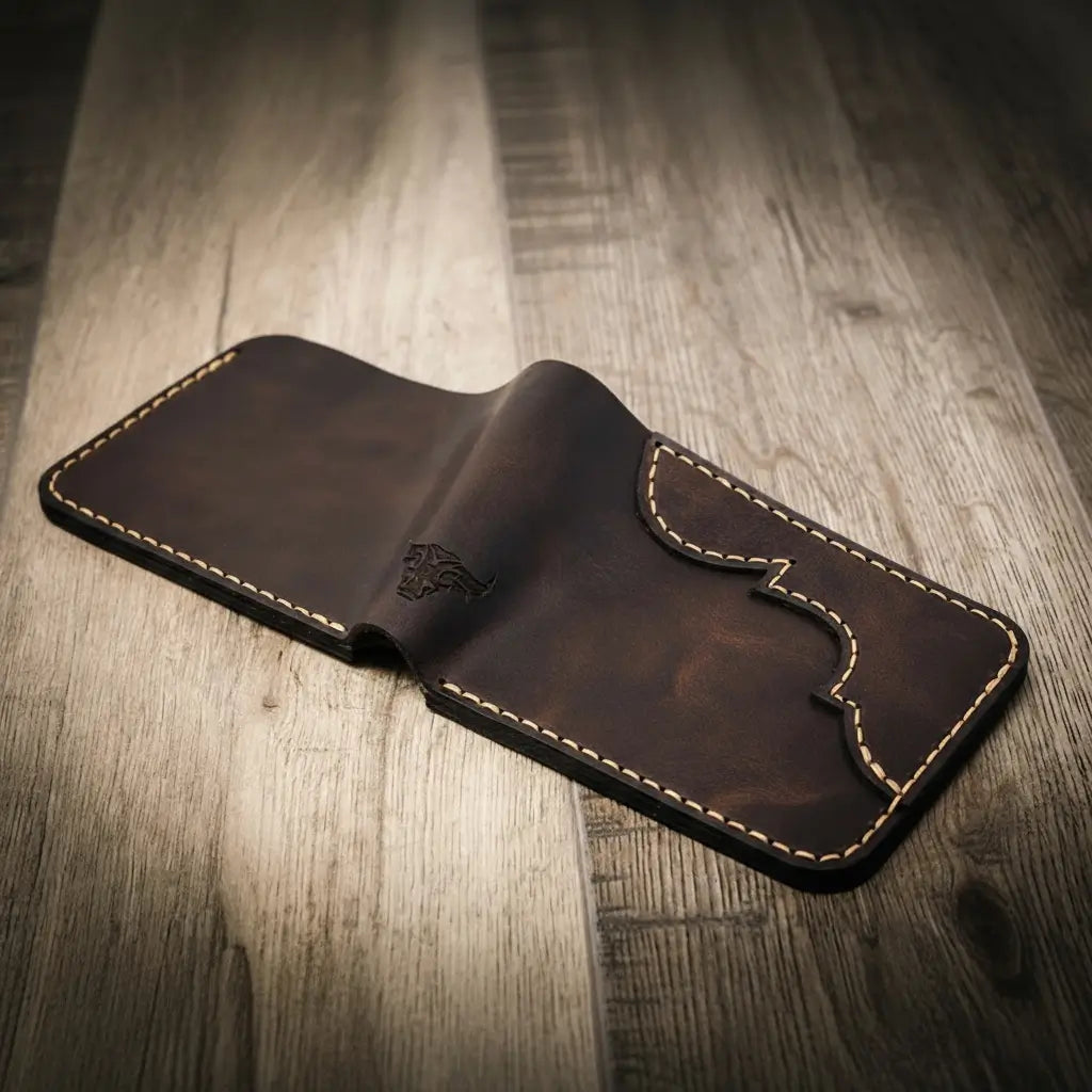 Western Bifold Wallet - Walnut Brown Bull Sheath Leather
