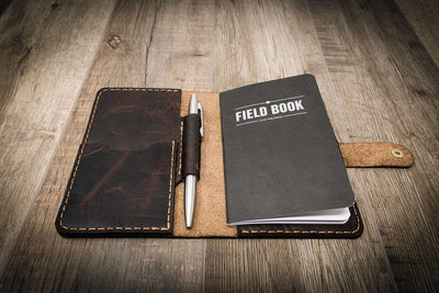 field notes notebook, journal with black leather cover
