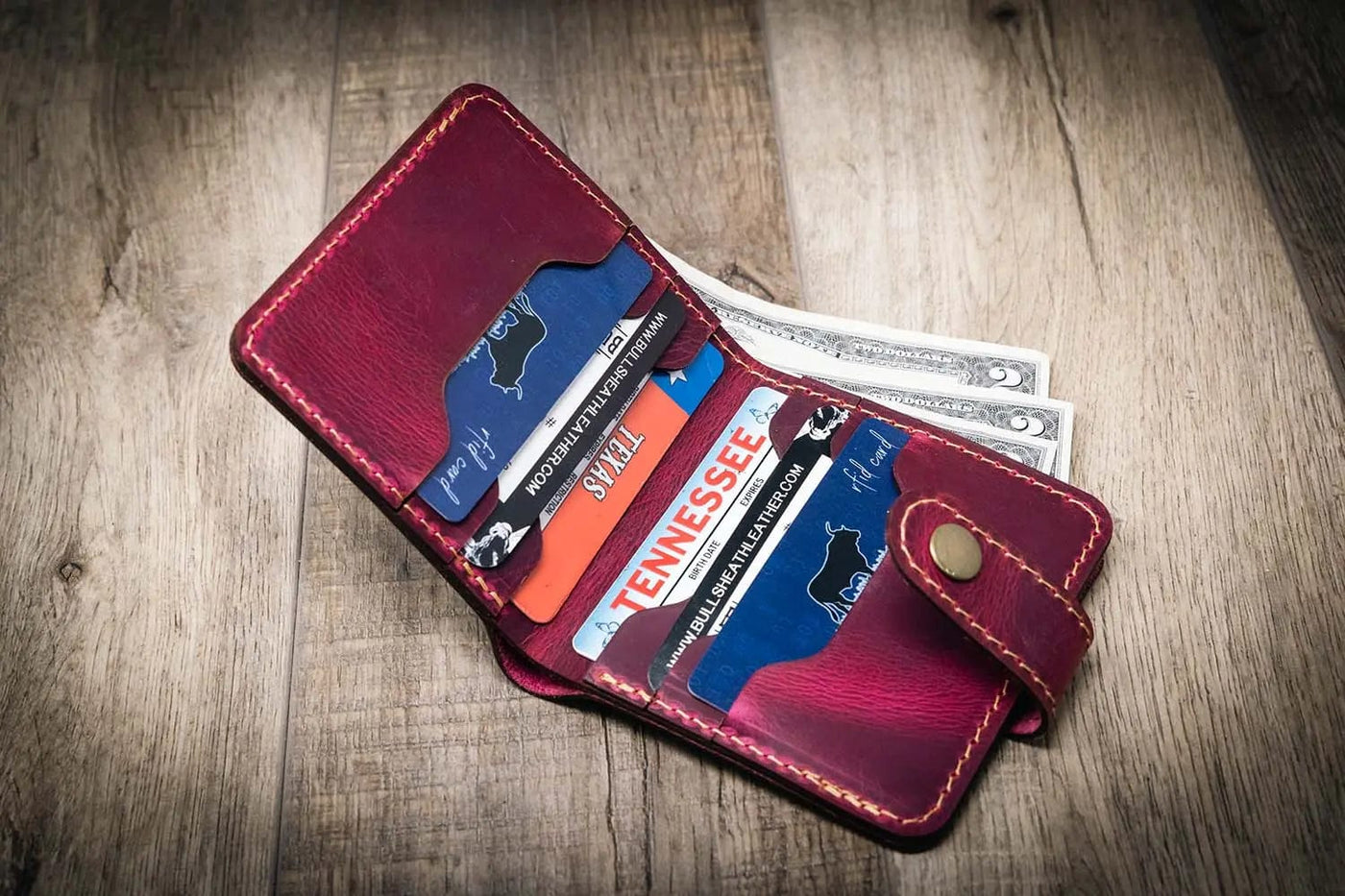 Glory Snap Bifold Wallet - Pink Bull Sheath Leather