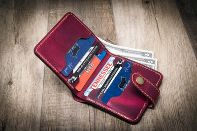 Glory Snap Bifold Wallet - Pink Bull Sheath Leather