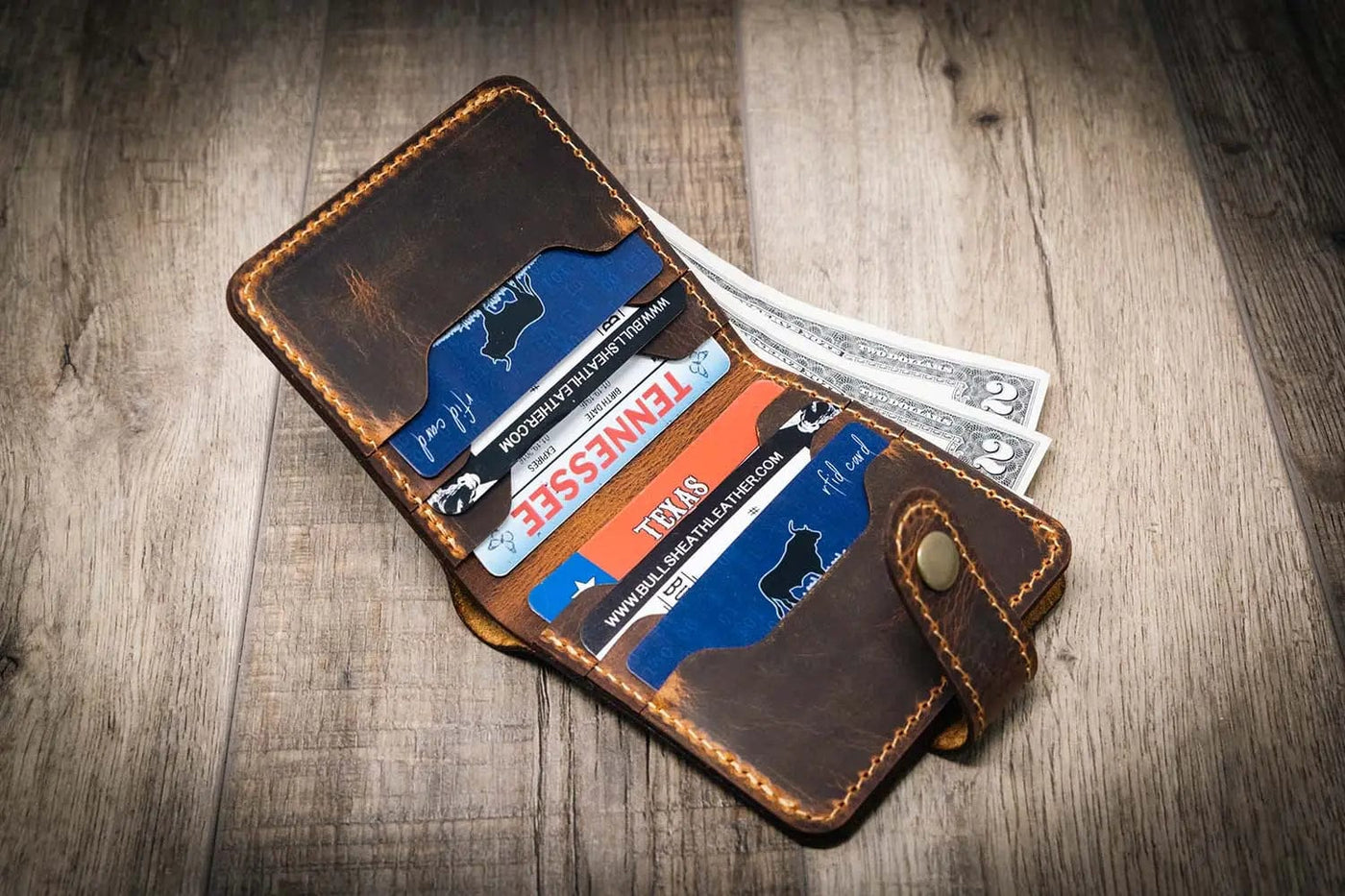 Glory Snap Bifold Wallet - Walnut Bull Sheath Leather