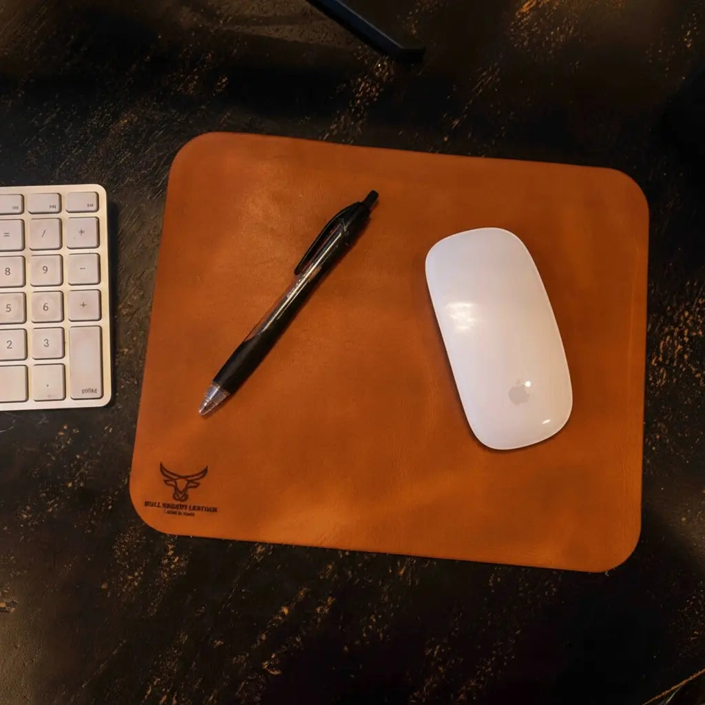 Custom Mouse Pad Leather Personalized Mouse Pads - In Use - Bull Sheath Leather