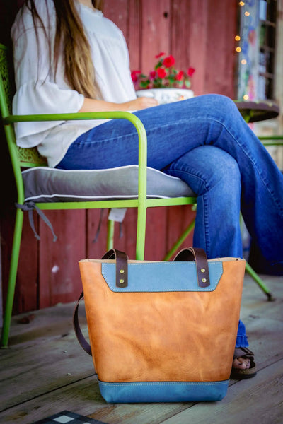 The Naomi Leather Tote Bag - Ocean Tide Bull Sheath Leather