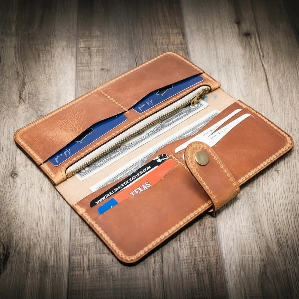 Sunshine Ladies Long Wallet - Saddle Tan Bull Sheath Leather