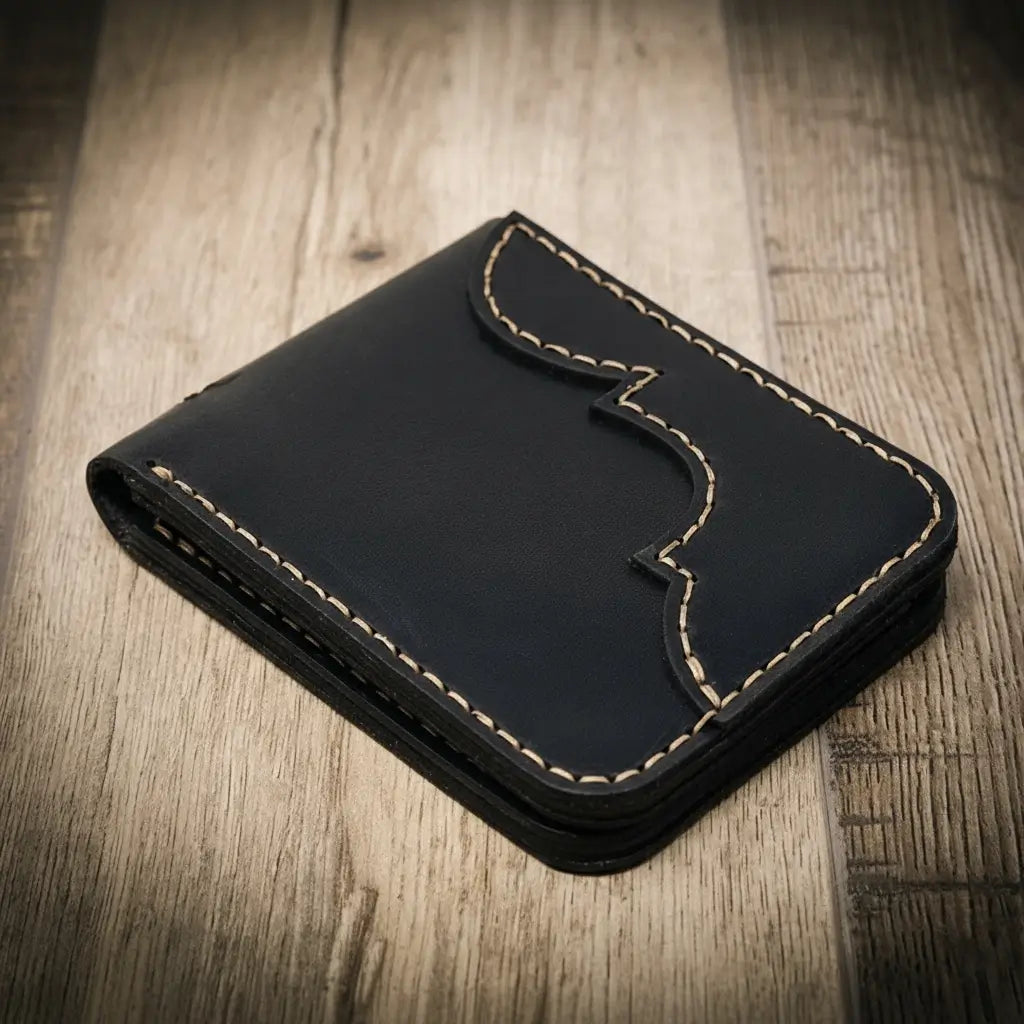 Western Bifold Wallet -  Black Bull Sheath Leather
