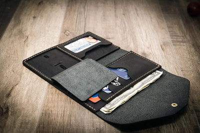 Badge Clutch Wallet - Black Bull Sheath Leather