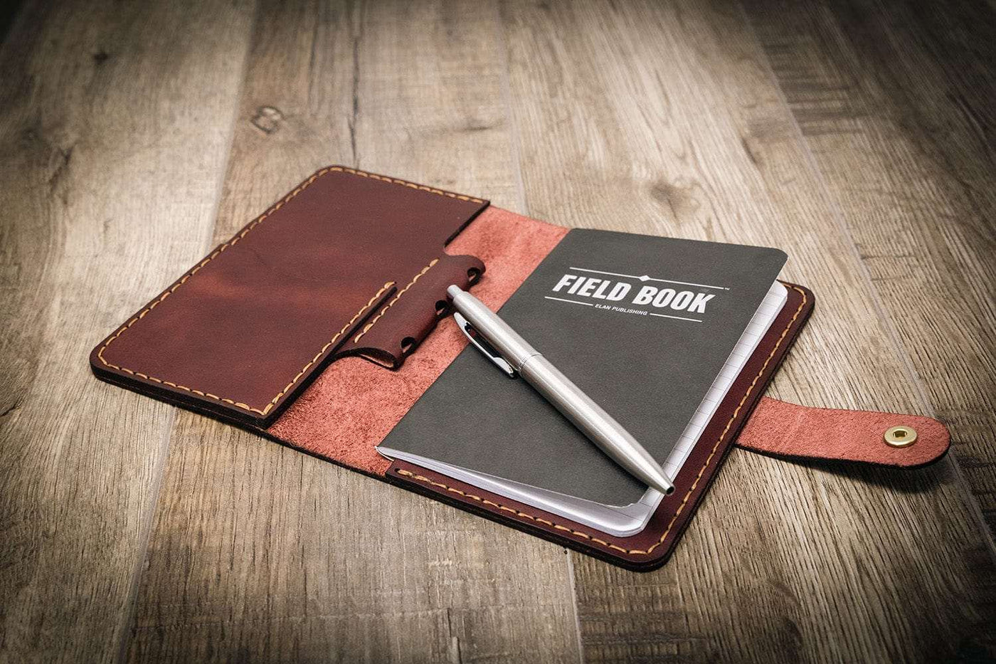 field notebook, brown leather journal cover