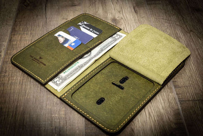 Green Leather Badge Long Wallet