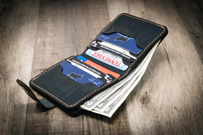 Glory Snap Bifold Wallet -Black Bull Sheath Leather