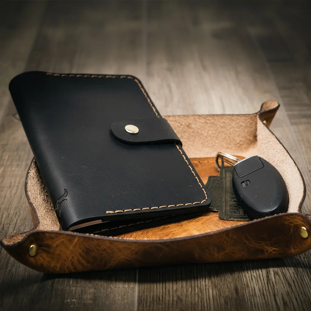 leather catch all, leather valet tray, valet tray for men
