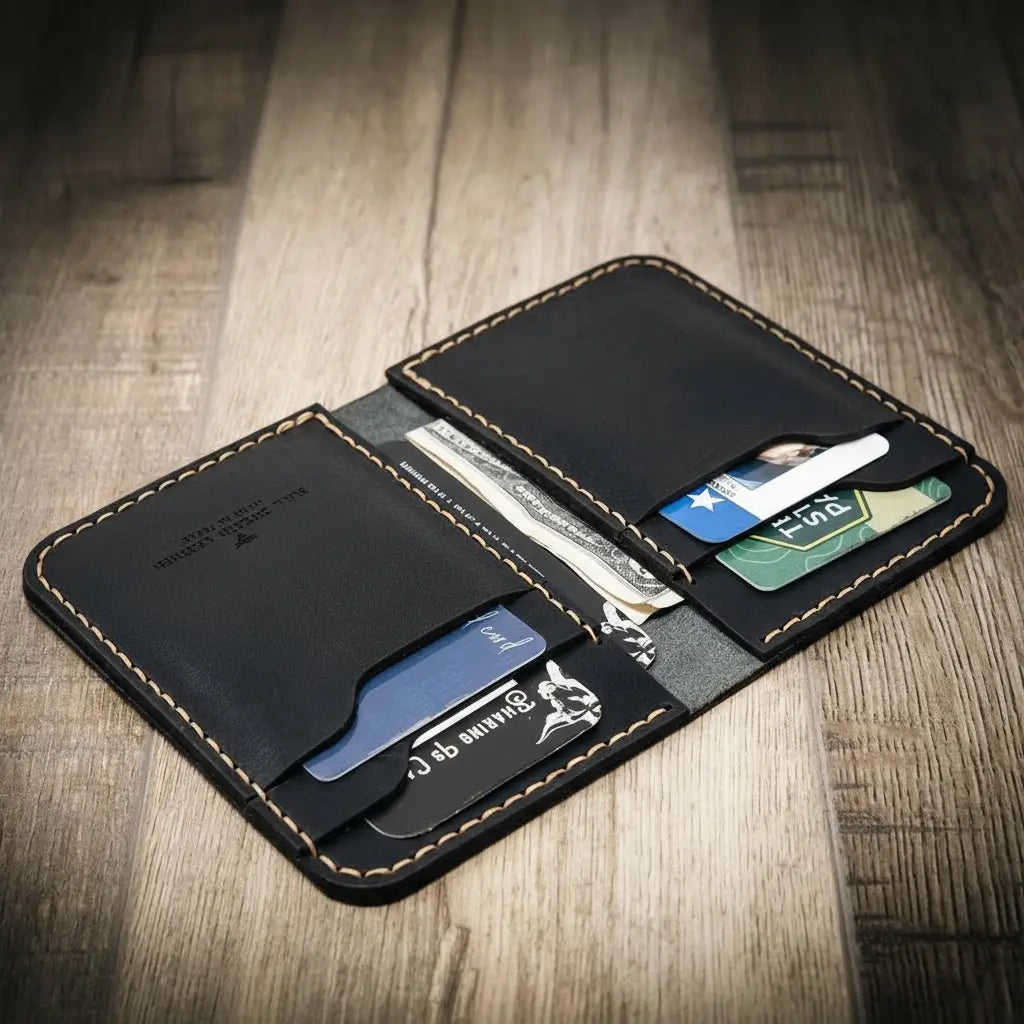mens leather wallet in black
