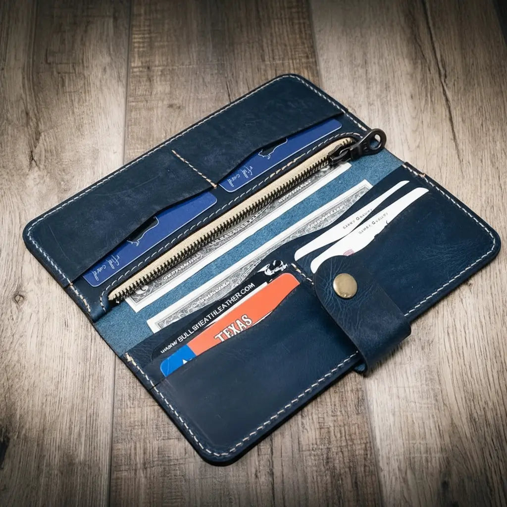 Sunshine Ladies Long Wallet - Navy Bull Sheath Leather