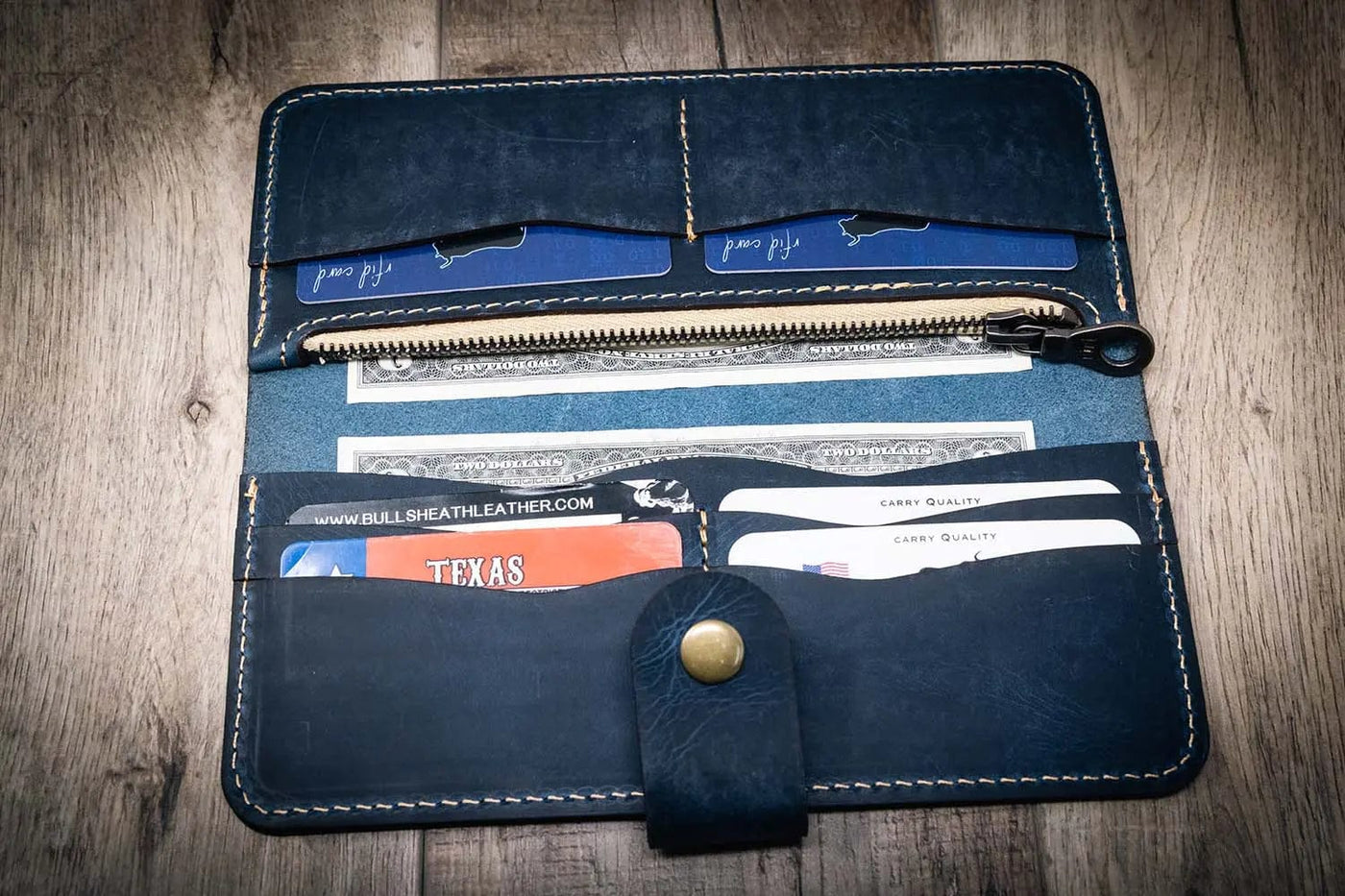 Sunshine Ladies Long Wallet - Navy Bull Sheath Leather