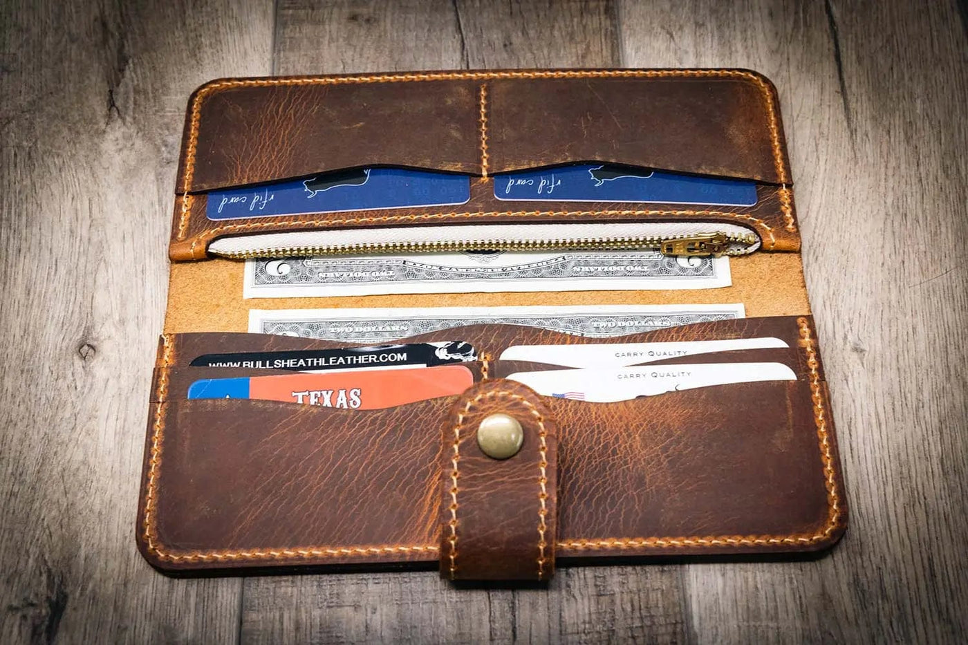 Sunshine Ladies Long Wallet - Walnut Bull Sheath Leather