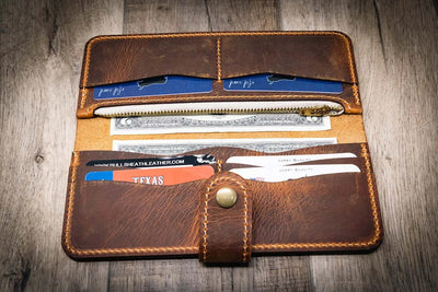 Sunshine Ladies Long Wallet - Walnut Bull Sheath Leather
