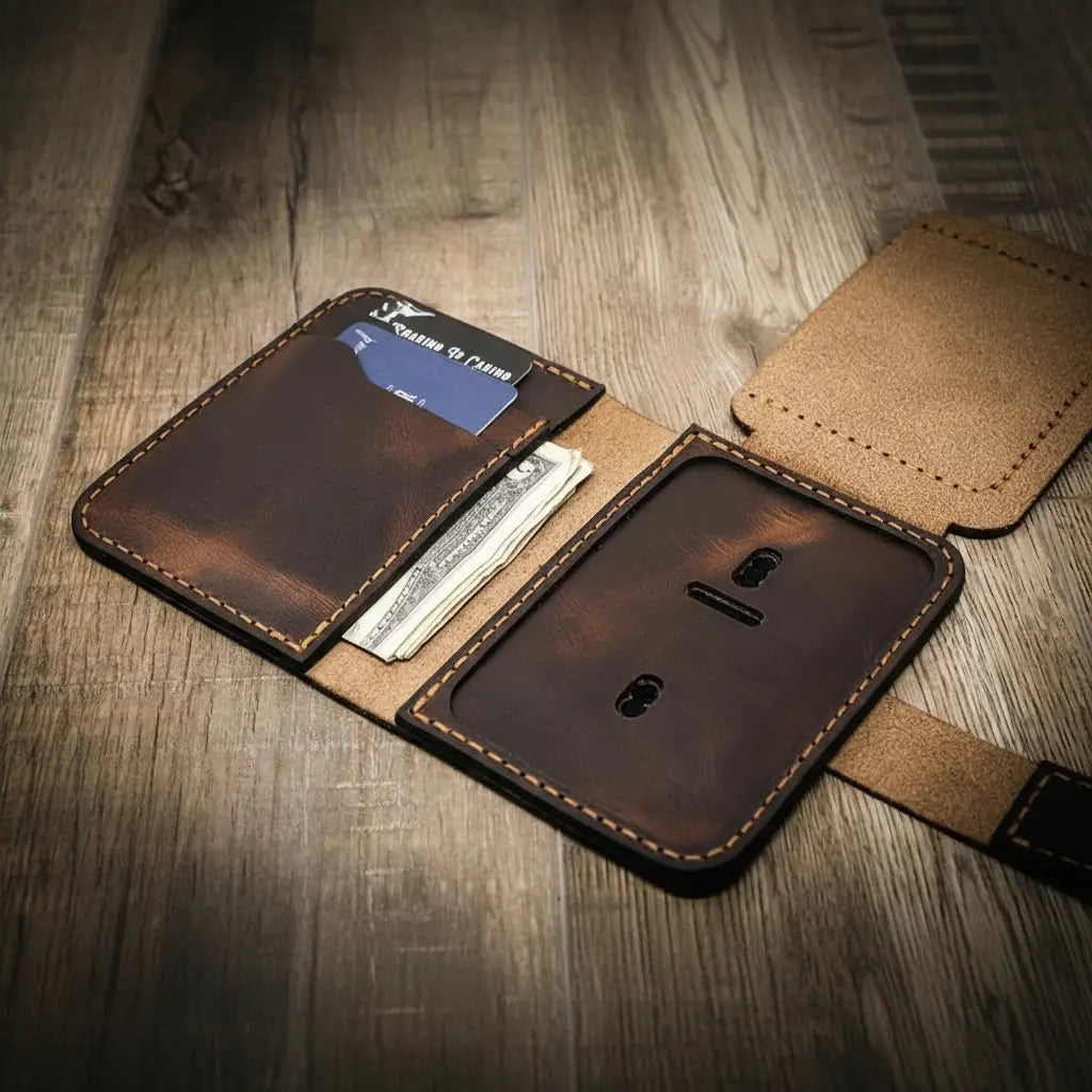 Badge Vertical Wallet - Walnut Bull Sheath Leather
