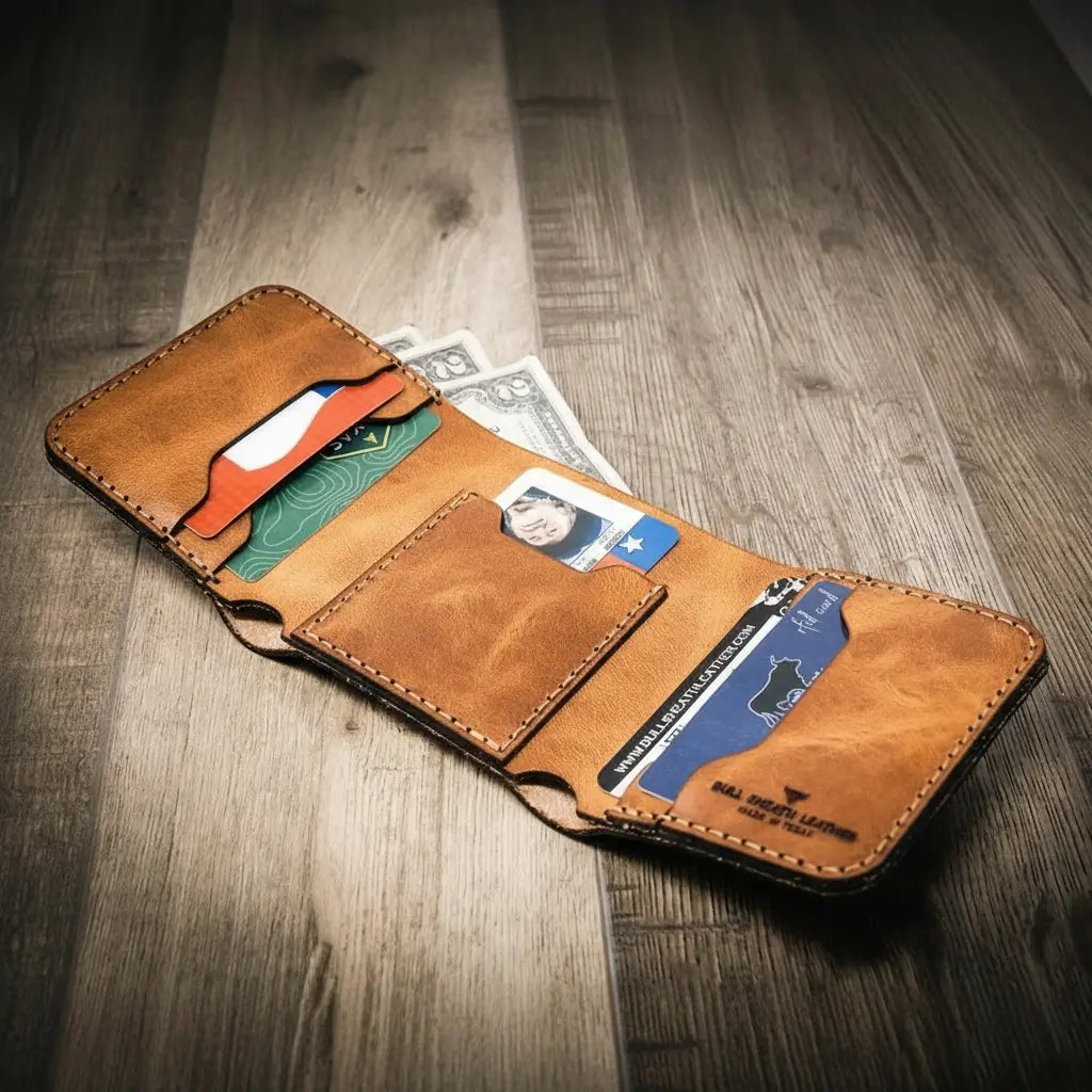 Leather Trifold Wallet Brandy
