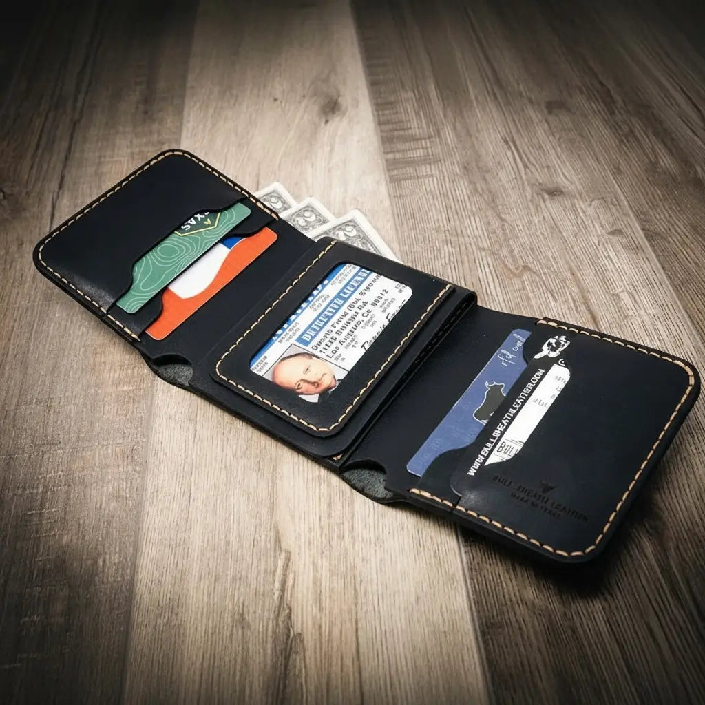 Black leather Trifold Badge Wallet
