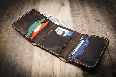 FOXHACKLE Leather Wallet for Men Slim Bifold, Vegetable Tanned Full Grain  Leather Men's Wallet, Handmade Genuine Leather Wallet, Gift for Men (Blue)