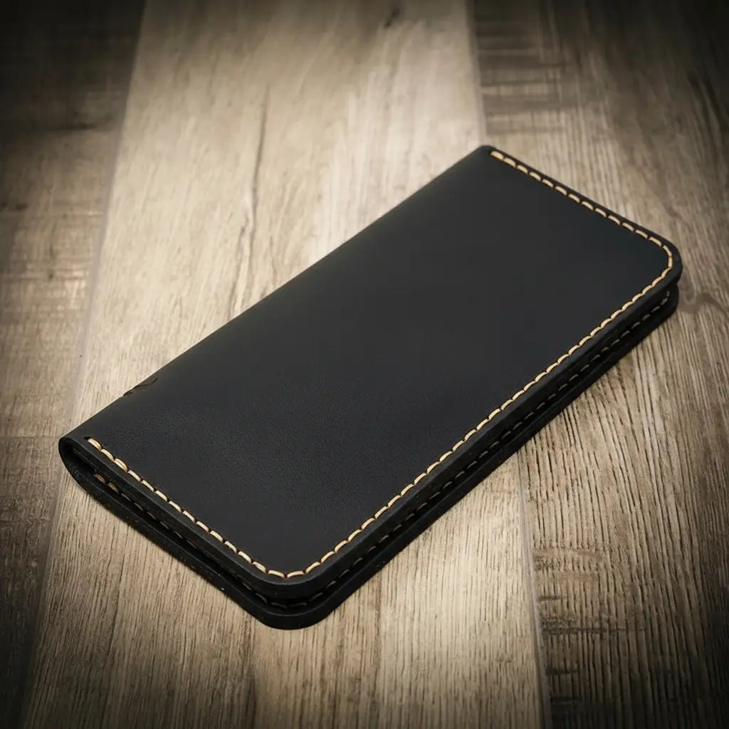 Black Leather Long Wallet
