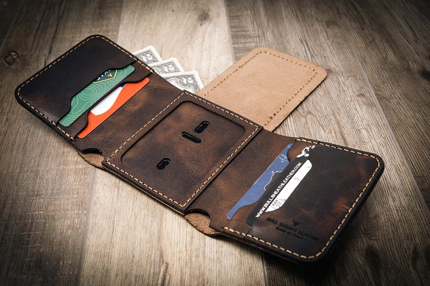 Leather trifold badge wallet
